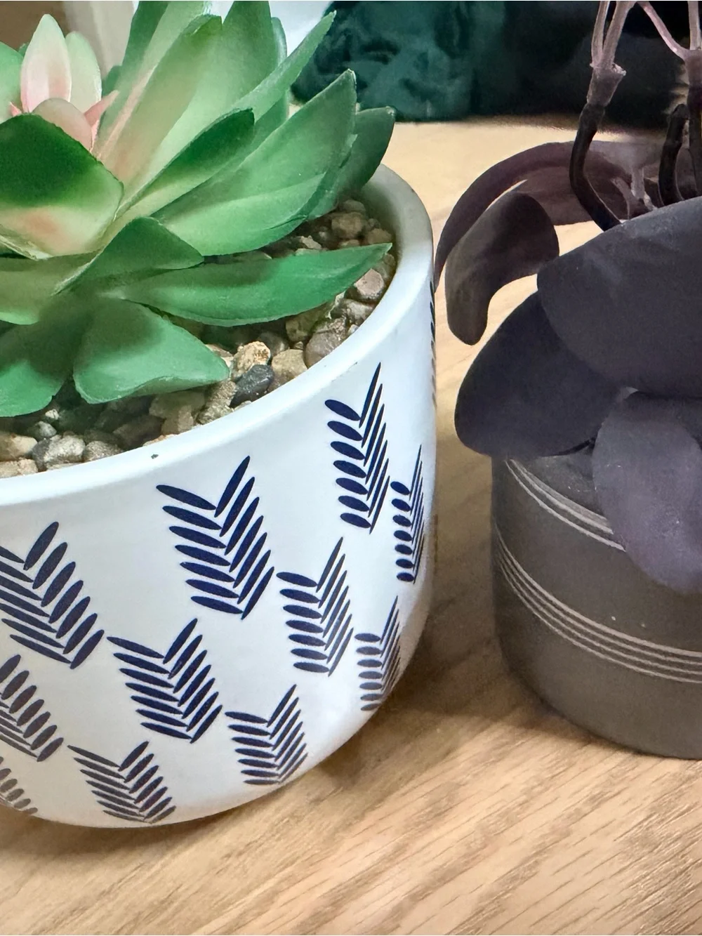 Unbranded Green & Pink Faux Succulent in Patterned White Pot